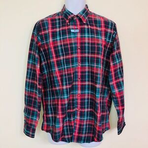 Vintage Kenneth Gordon Mens M Shirt Green Red Blue Plaid Long Sleeve Button Up